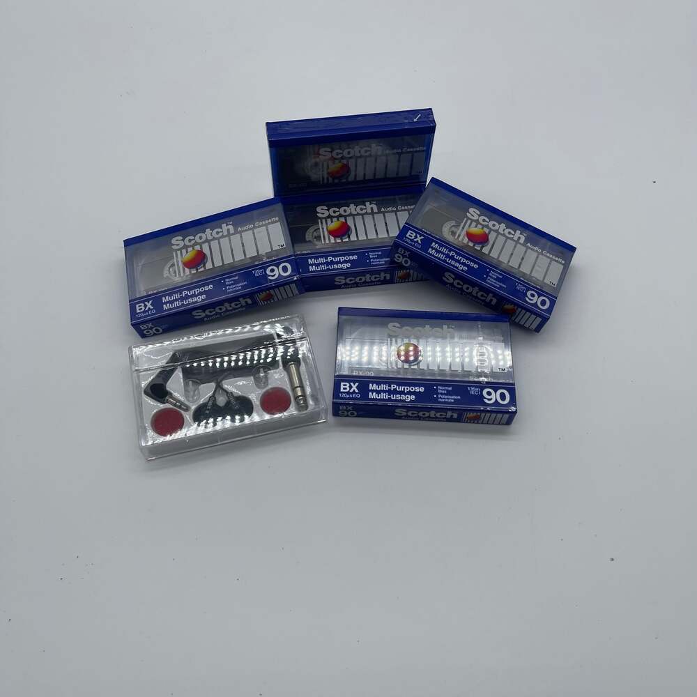 Lot of 5 New Sealed Scotch BX 90‎ Audio Cassette Tapes with Universal Earphones
